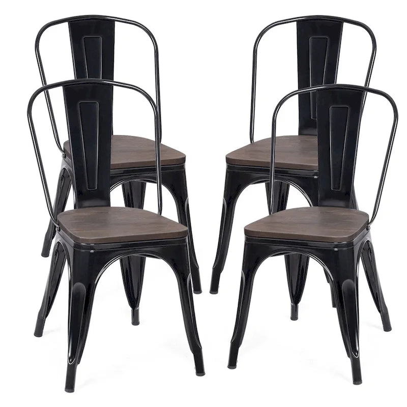 Chaise de salle à manger empilable de style bistrot avec cadre en métal et assise en bois