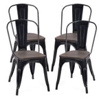 Chaise de salle à manger empilable de style bistrot avec cadre en métal et assise en bois