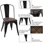 Chaise de salle à manger empilable de style bistrot avec cadre en métal et assise en bois