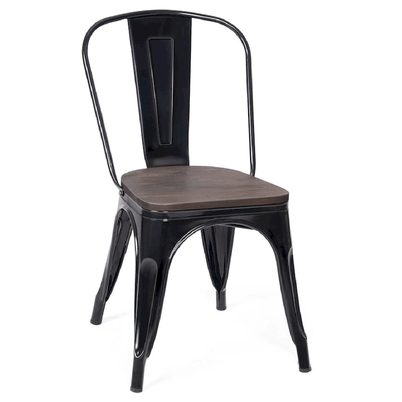 Chaise de salle à manger empilable de style bistrot avec cadre en métal et assise en bois