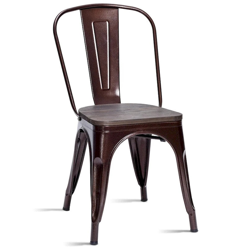 Chaise de salle à manger empilable de style bistrot avec cadre en métal et assise en bois