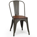 Chaise de salle à manger empilable de style bistrot avec cadre en métal et assise en bois