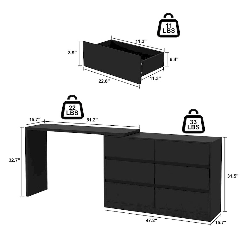 Coiffeuse rotative avec 6 tiroirs