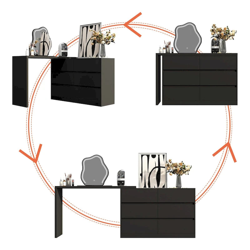 Coiffeuse rotative avec 6 tiroirs