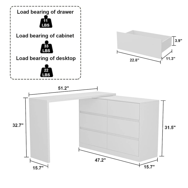 Coiffeuse rotative avec 6 tiroirs