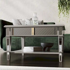 Table basse miroir carrée avec étagère
