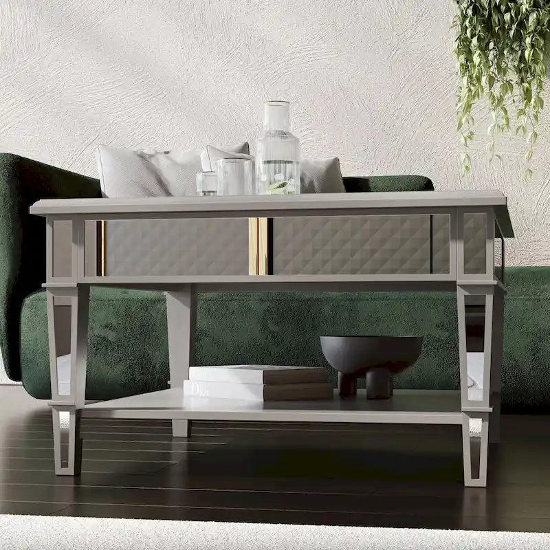 Table basse miroir carrée avec étagère