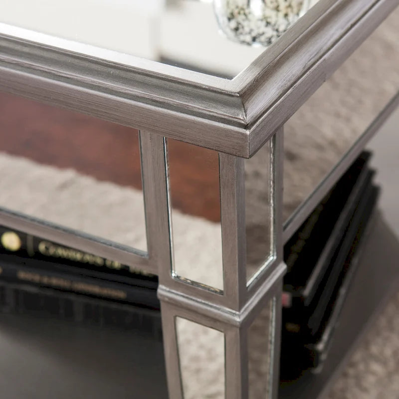 Table basse miroir carrée avec étagère