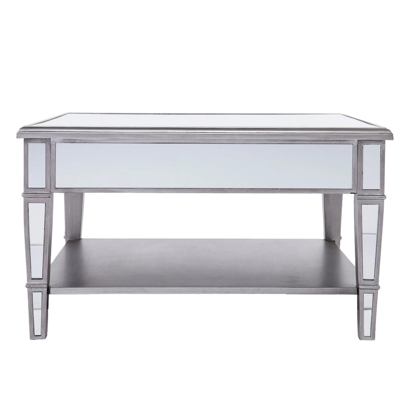 Table basse miroir carrée avec étagère