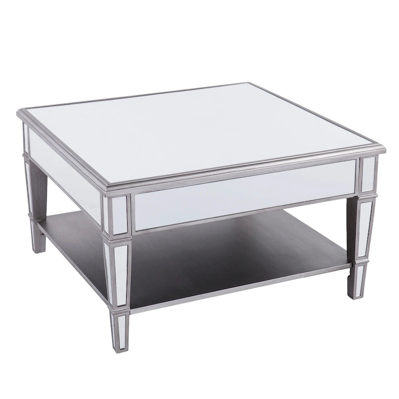 Table basse miroir carrée avec étagère