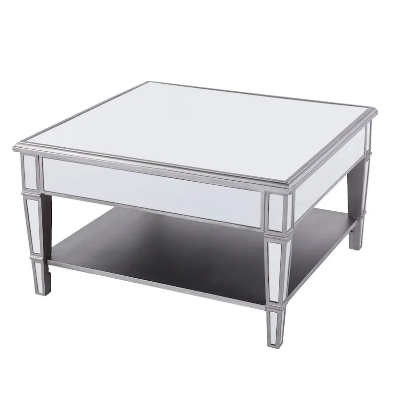 Table basse miroir carrée avec étagère
