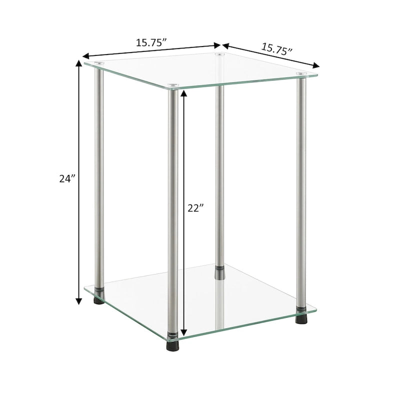 Table d'appoint carrée à 2 niveaux en verre classique