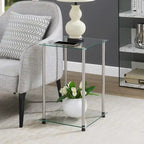 Table d'appoint carrée à 2 niveaux en verre classique