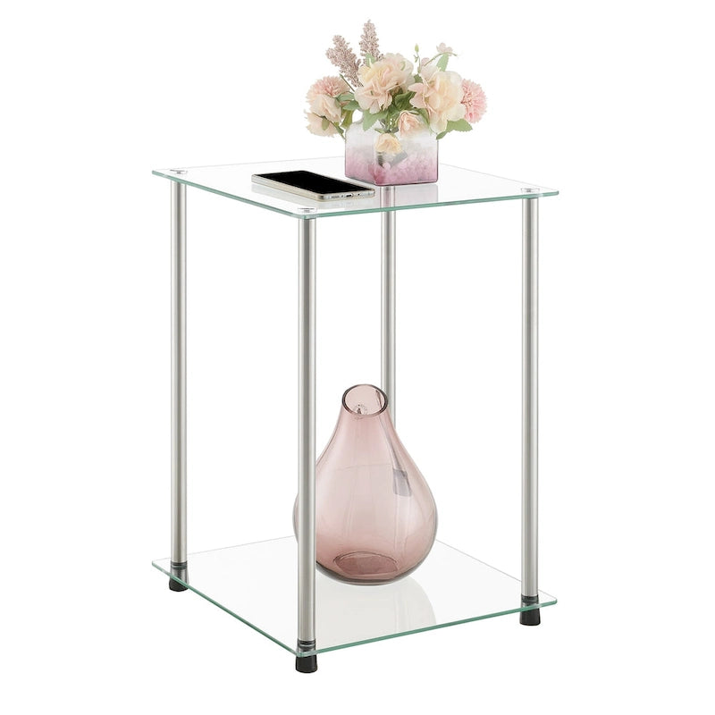 Table d'appoint carrée à 2 niveaux en verre classique