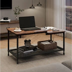 Table Basse à 2 Niveaux avec Étagère en Treillis, Rangement Rectangulaire