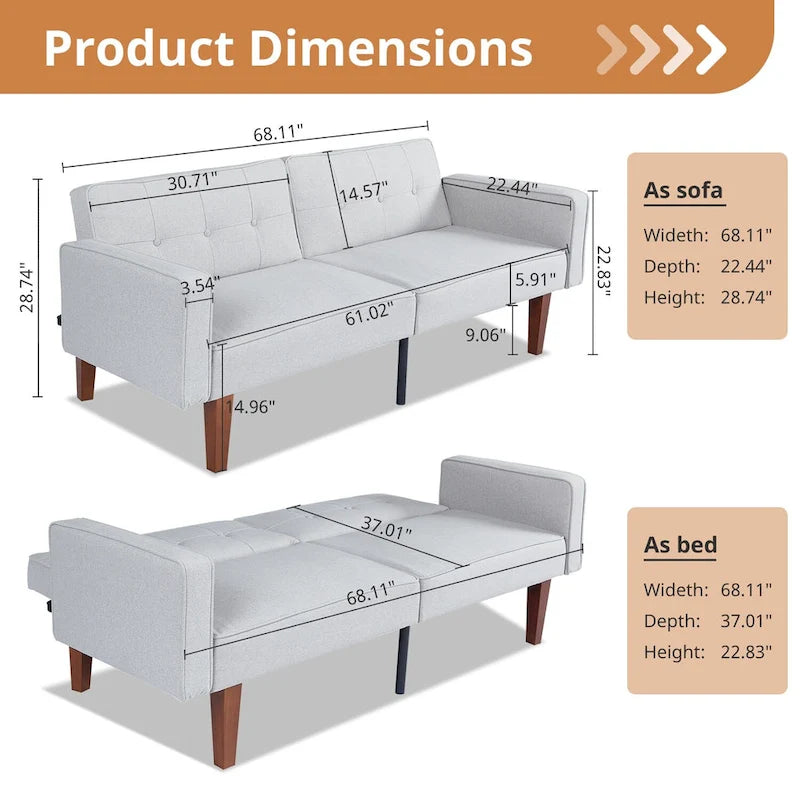 Canapé-lit futon avec mousse à mémoire de forme, causeuse convertible pliable