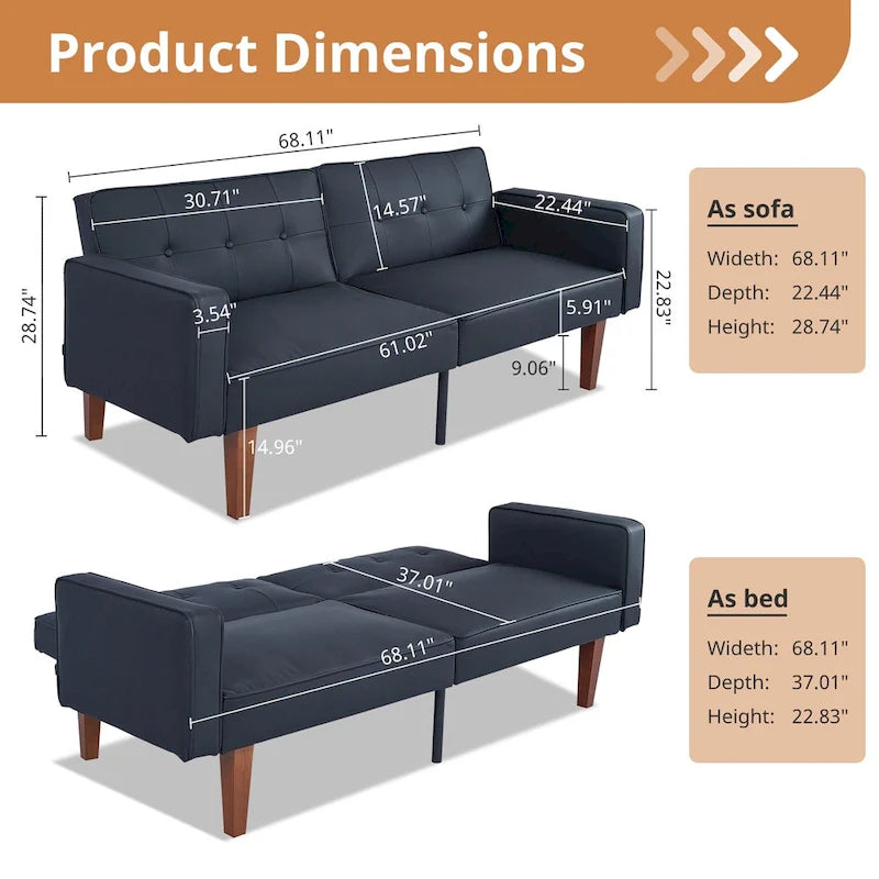 Canapé-lit futon avec mousse à mémoire de forme, causeuse convertible pliable