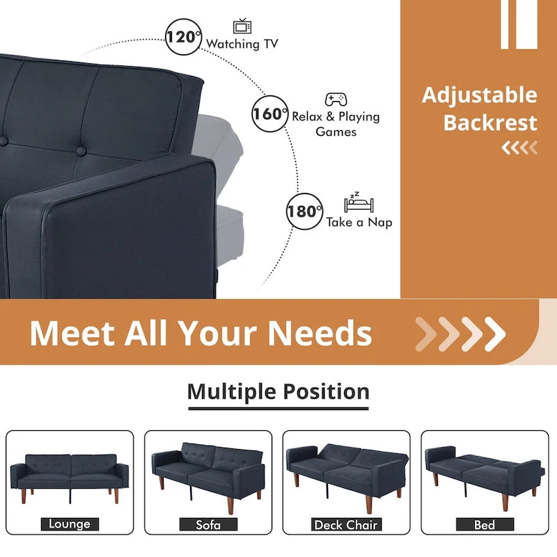 Canapé-lit futon avec mousse à mémoire de forme, causeuse convertible pliable