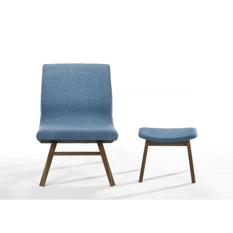 Fauteuil d'appoint et ottoman modernes bleu et noyer