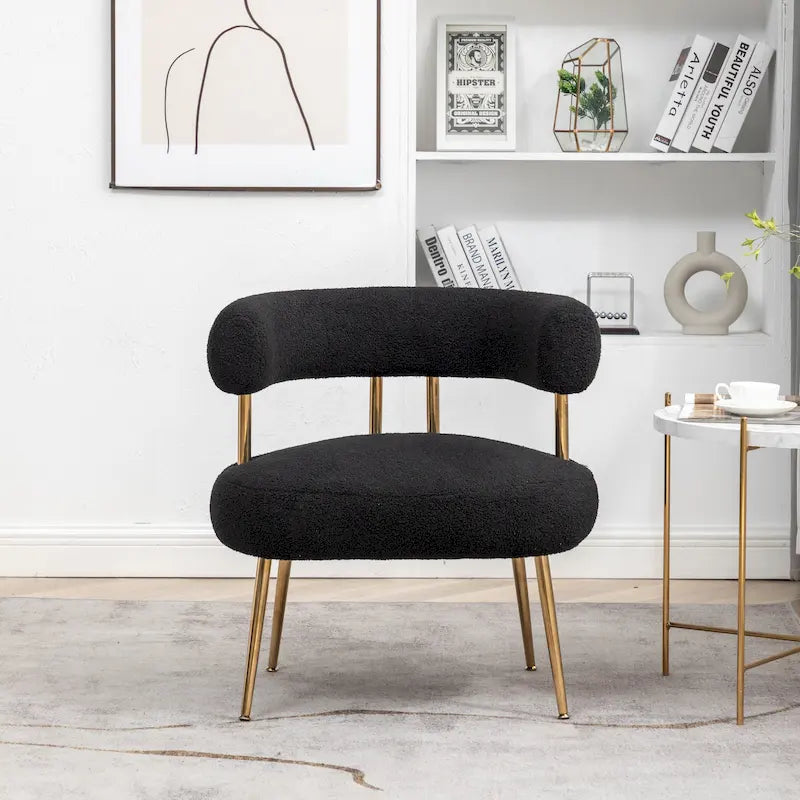 Chaise d'appoint de coiffeuse Moderne et Glamoureuse Rembourrée Confortable à Dossier Ouvert avec Pieds Dorés