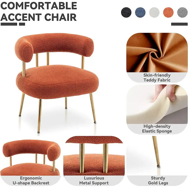 Chaise d'appoint de coiffeuse Moderne et Glamoureuse Rembourrée Confortable à Dossier Ouvert avec Pieds Dorés