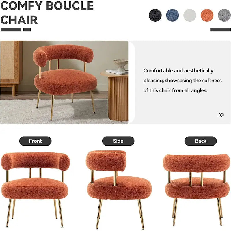 Chaise d'appoint de coiffeuse Moderne et Glamoureuse Rembourrée Confortable à Dossier Ouvert avec Pieds Dorés