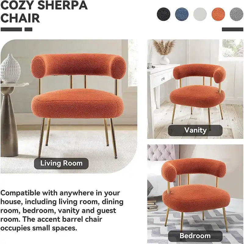 Chaise d'appoint de coiffeuse Moderne et Glamoureuse Rembourrée Confortable à Dossier Ouvert avec Pieds Dorés