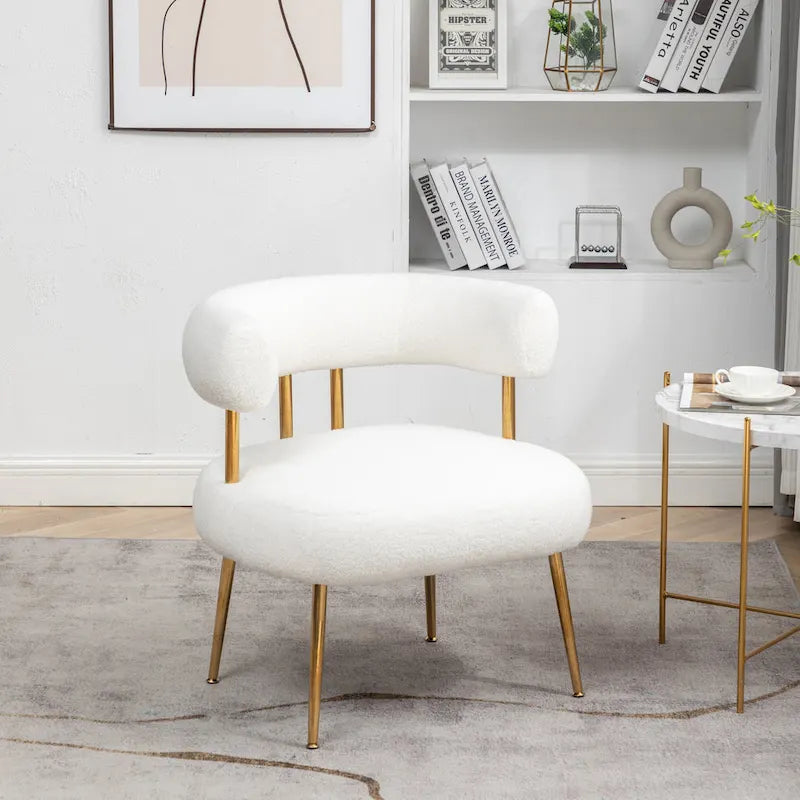 Chaise d'appoint de coiffeuse Moderne et Glamoureuse Rembourrée Confortable à Dossier Ouvert avec Pieds Dorés