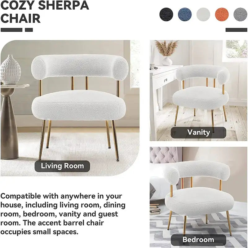 Chaise d'appoint de coiffeuse Moderne et Glamoureuse Rembourrée Confortable à Dossier Ouvert avec Pieds Dorés