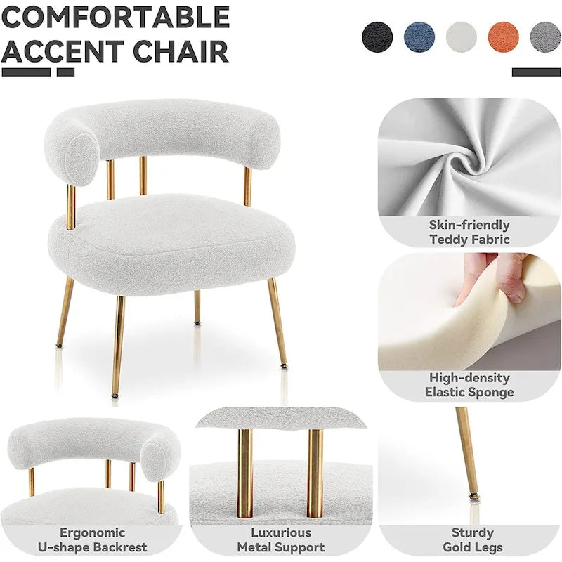 Chaise d'appoint de coiffeuse Moderne et Glamoureuse Rembourrée Confortable à Dossier Ouvert avec Pieds Dorés