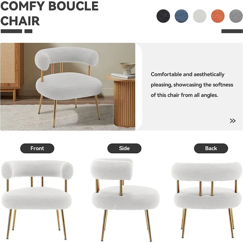 Chaise d'appoint de coiffeuse Moderne et Glamoureuse Rembourrée Confortable à Dossier Ouvert avec Pieds Dorés