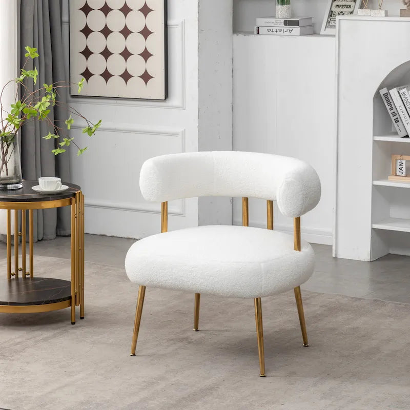 Chaise d'appoint de coiffeuse Moderne et Glamoureuse Rembourrée Confortable à Dossier Ouvert avec Pieds Dorés