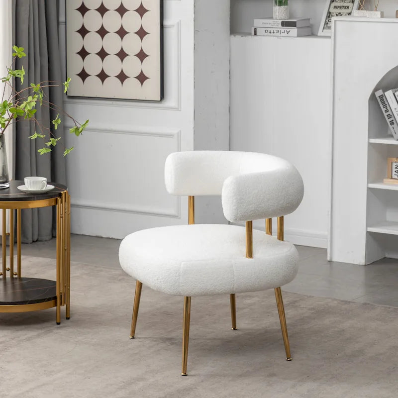 Chaise d'appoint de coiffeuse Moderne et Glamoureuse Rembourrée Confortable à Dossier Ouvert avec Pieds Dorés
