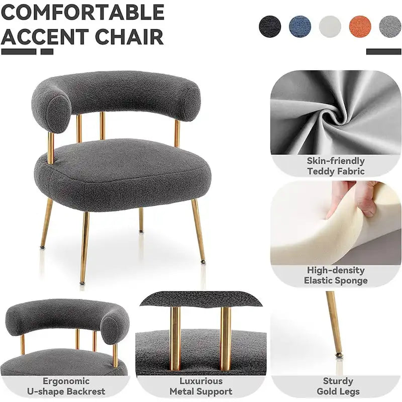 Chaise d'appoint de coiffeuse Moderne et Glamoureuse Rembourrée Confortable à Dossier Ouvert avec Pieds Dorés