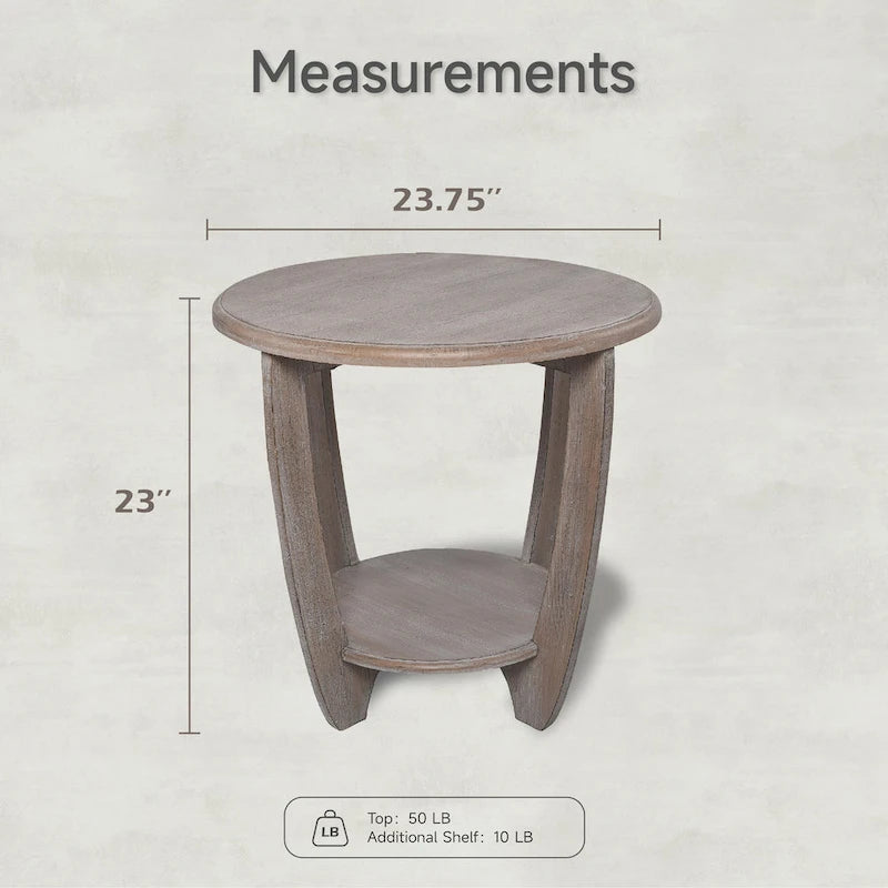 Table d'appoint rustique de ferme avec étagère de rangement, finition gris vintage