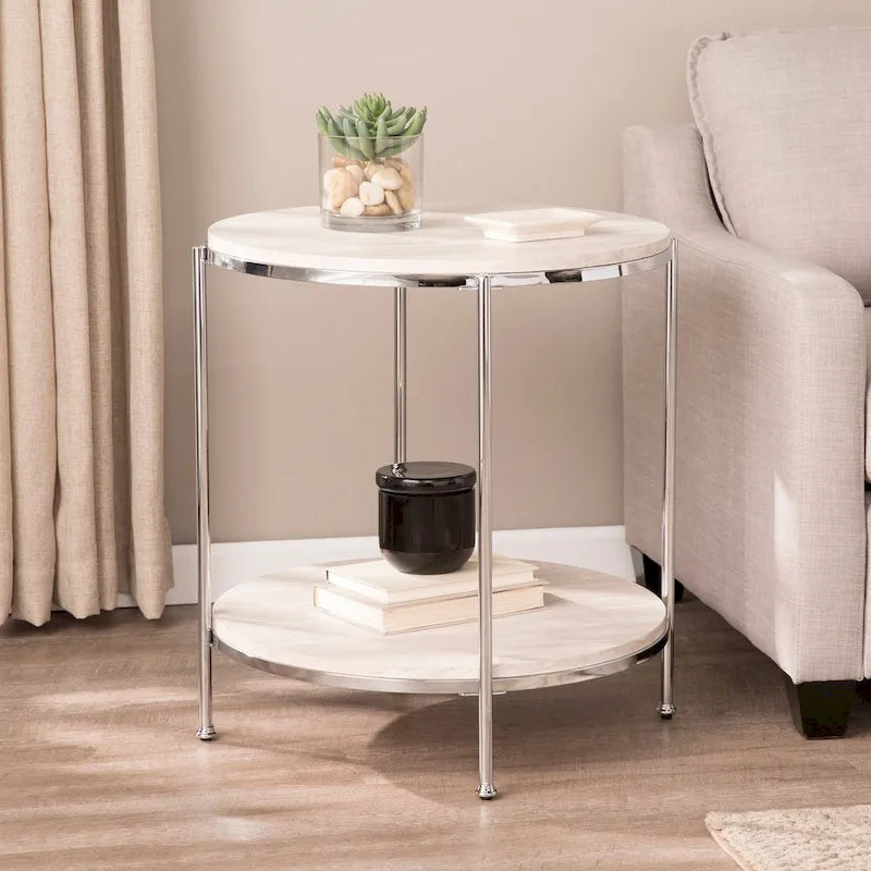 Table d'appoint ronde effet marbre