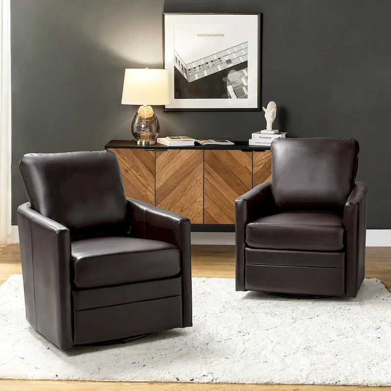 Fauteuil baril pivotant transitoire en similicuir avec base en métal