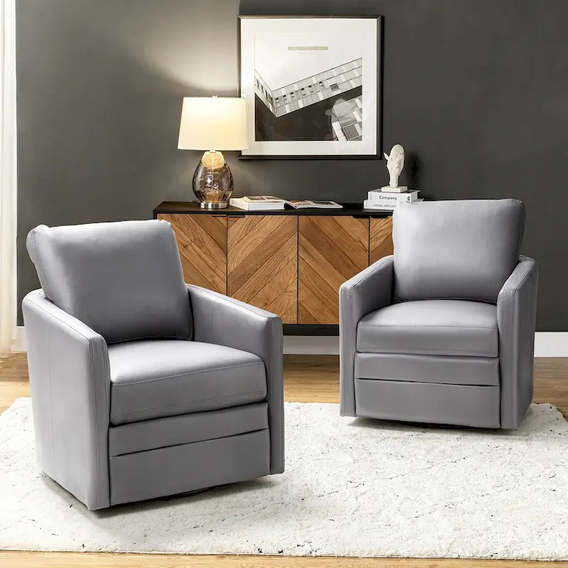 Fauteuil baril pivotant transitoire en similicuir avec base en métal