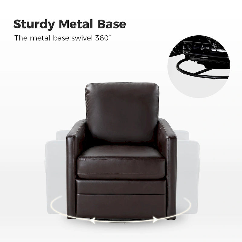 Fauteuil baril pivotant transitoire en similicuir avec base en métal