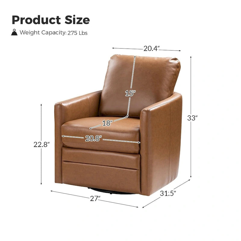Fauteuil baril pivotant transitoire en similicuir avec base en métal