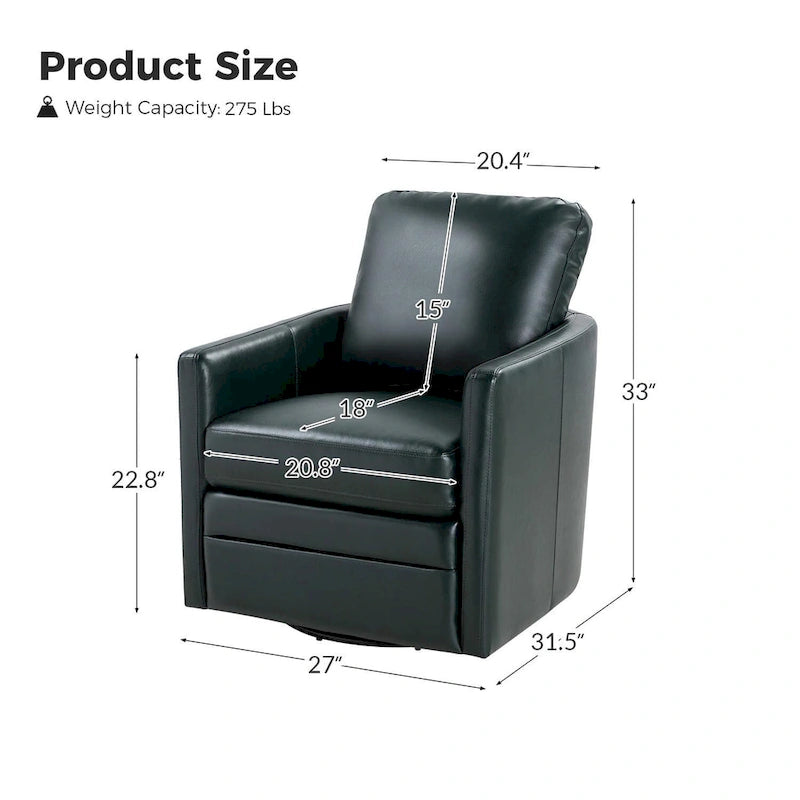 Fauteuil baril pivotant transitoire en similicuir avec base en métal