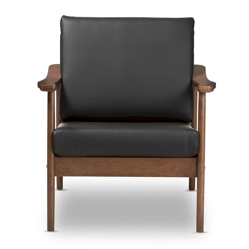 Fauteuil de salon mi-century avec pieds en bois massif et assise rembourrée