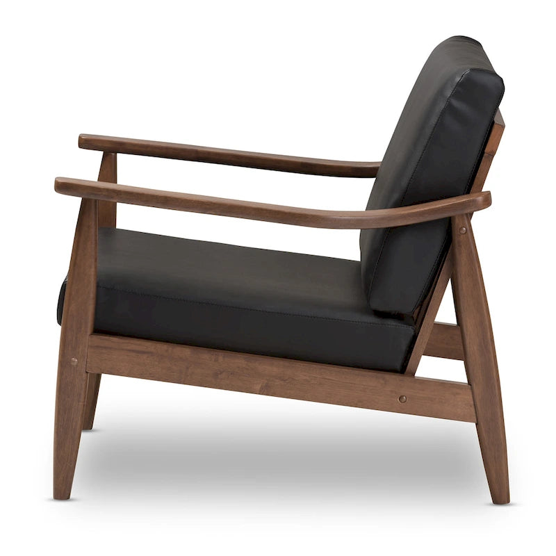 Fauteuil de salon mi-century avec pieds en bois massif et assise rembourrée