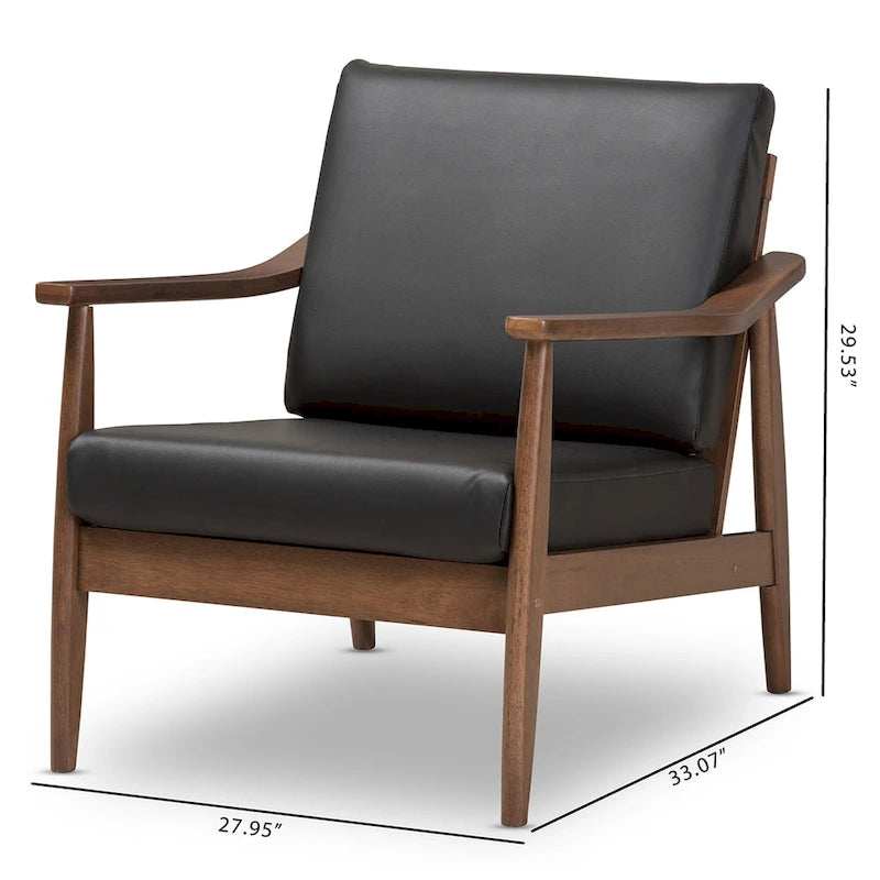 Fauteuil de salon mi-century avec pieds en bois massif et assise rembourrée