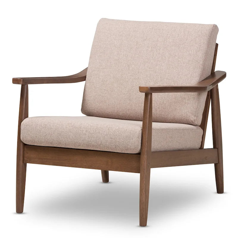 Fauteuil de salon mi-century avec pieds en bois massif et assise rembourrée
