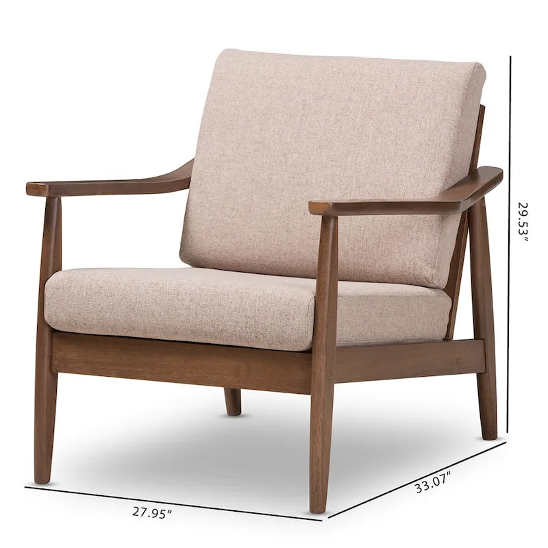 Fauteuil de salon mi-century avec pieds en bois massif et assise rembourrée