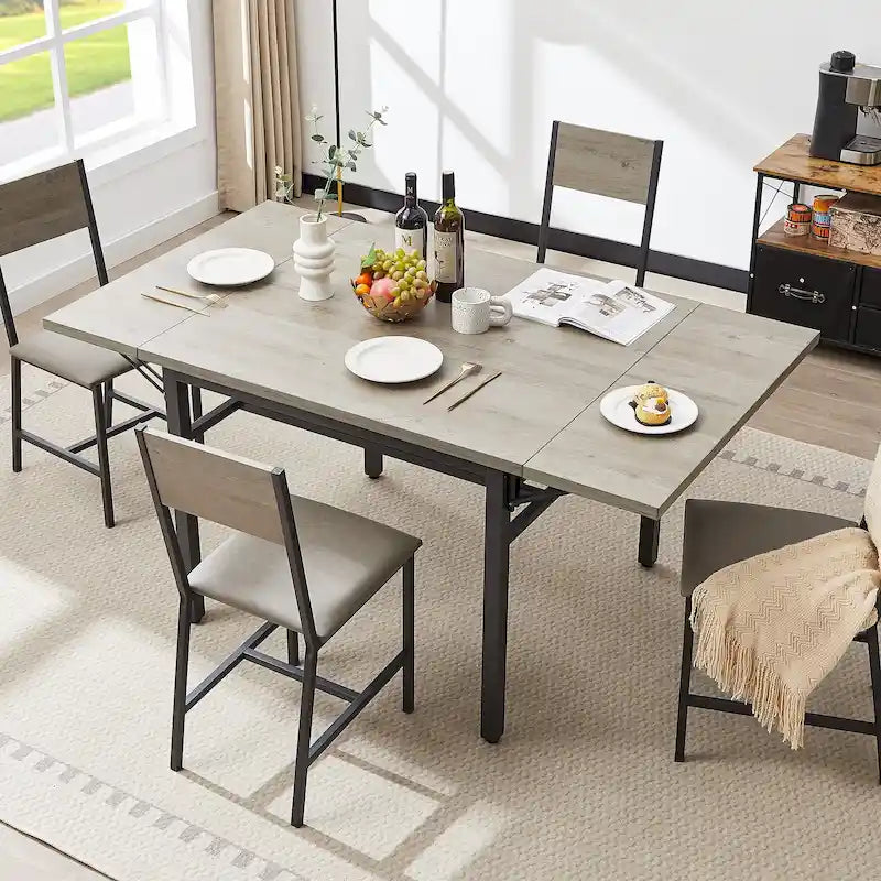 Table à manger extensible avec rabat, 6 places, style industriel moderne 63,2