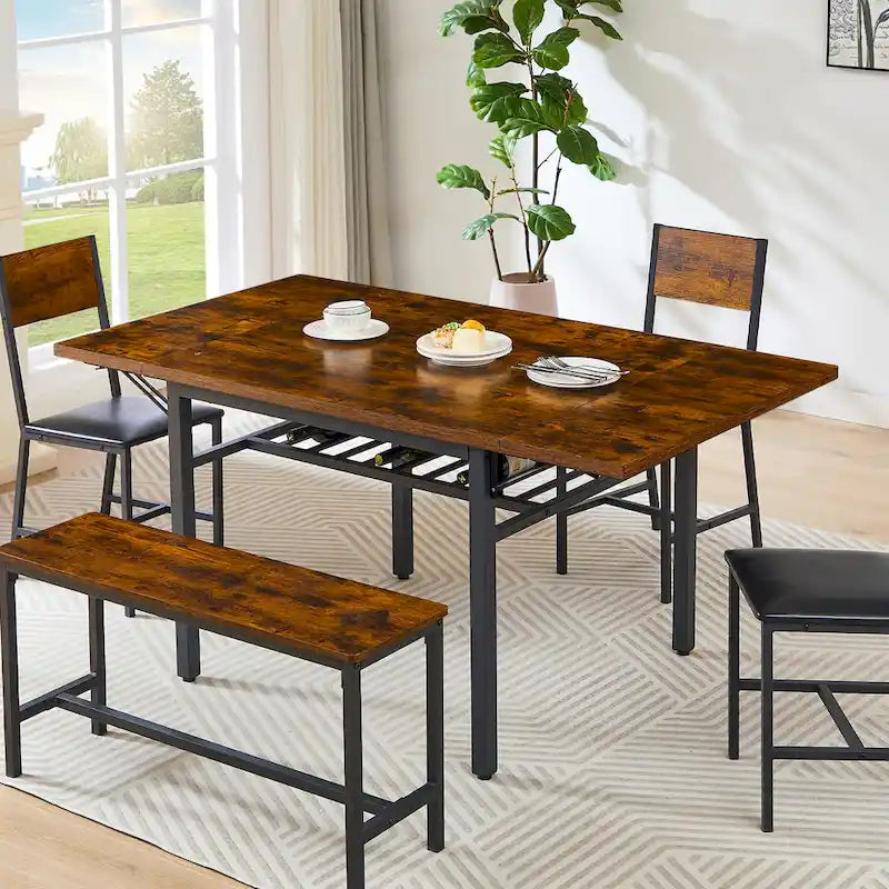 Table à manger extensible avec rabat, 6 places, style industriel moderne 63,2
