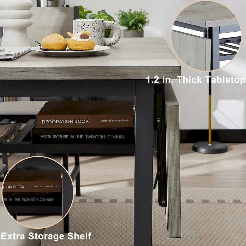 Table à manger extensible avec rabat, 6 places, style industriel moderne 63,2