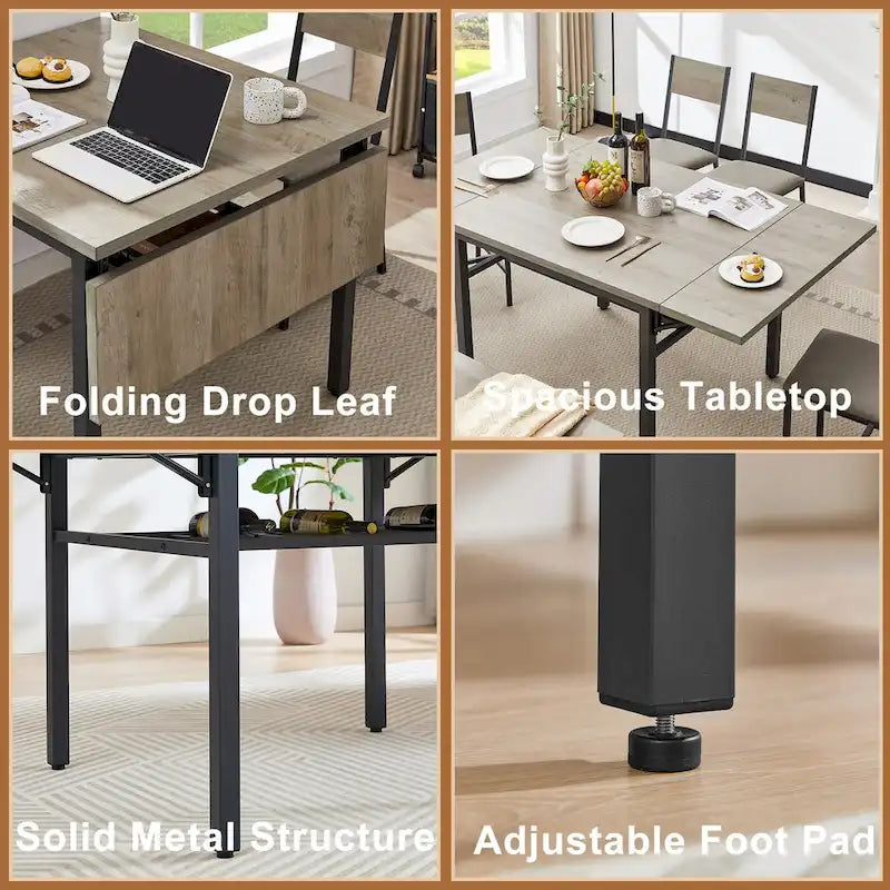 Table à manger extensible avec rabat, 6 places, style industriel moderne 63,2